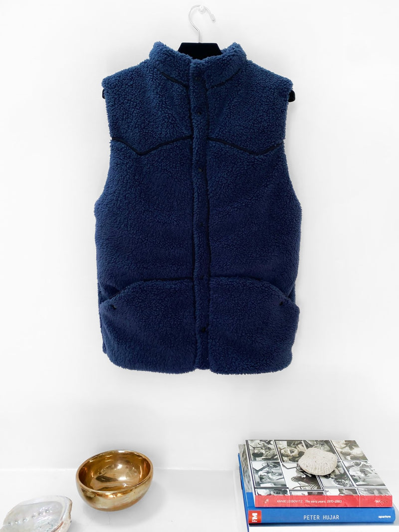 Faux Shearling Snap Front Vest Navy