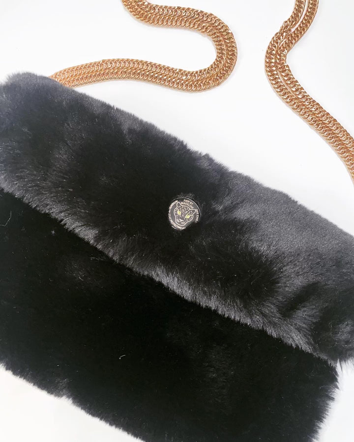 Faux Mink Handbag with Double Gold Link