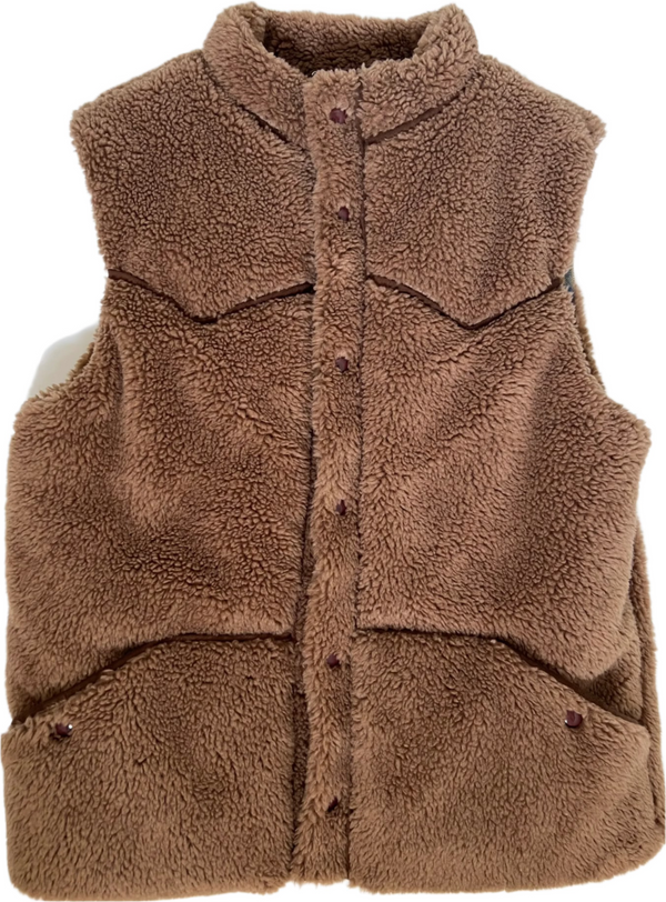 Faux Shearling Snap Front Vest Cocoa