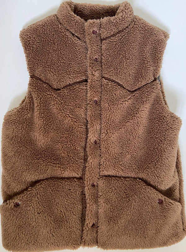 Faux Shearling Snap Front Vest Cocoa