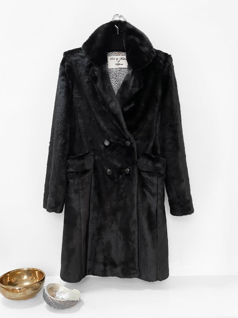 Double Breasted Long Faux Mink Tailored Coat