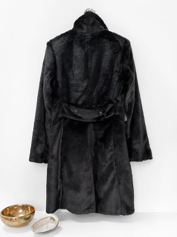 Double Breasted Long Faux Mink Tailored Coat