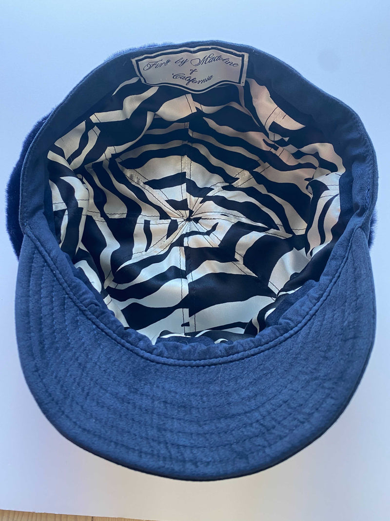 Faux Mink Fir News Boy Cap With Ultrasuede Brim