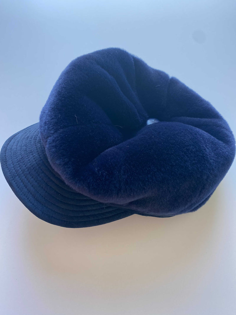 Faux Mink Fir News Boy Cap With Ultrasuede Brim