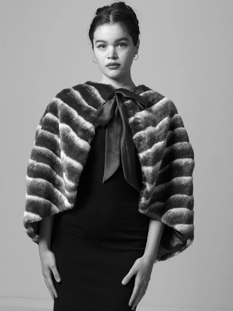 Faux Chinchilla Fir Cape (With Silk Bow Tie)