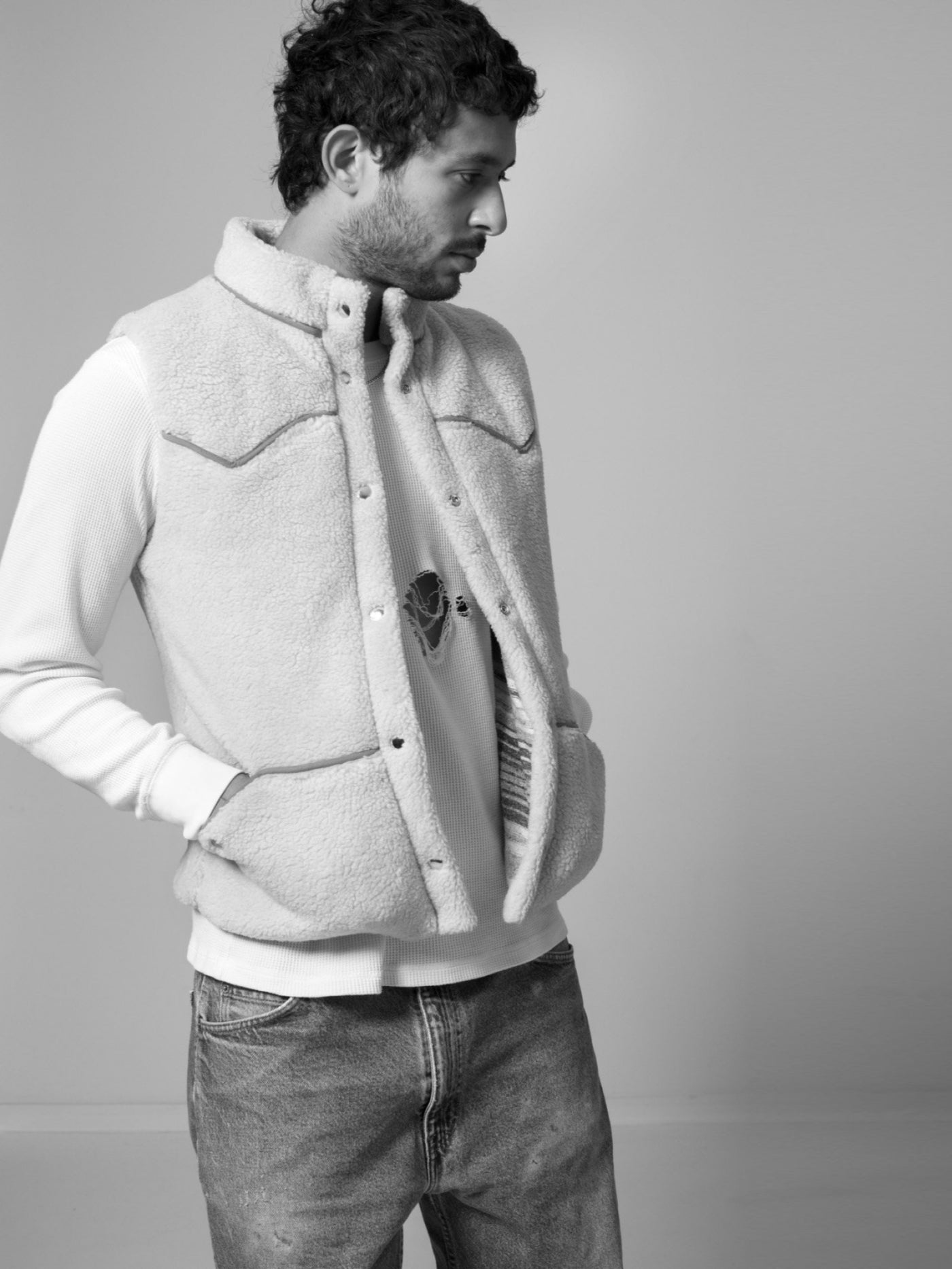 Faux Shearling Snap Front Vest – First By Madeline